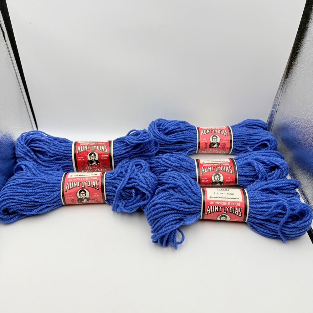 5 Skeins American Thread Aunt Lydia's Heavy Rug Yarn 715 National Blue 70 Yds ea